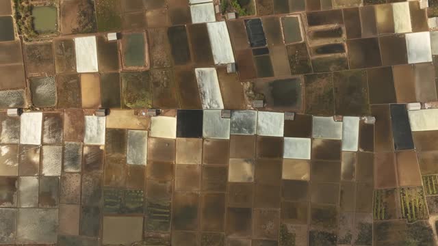 Colorful salt fields viewed from above, Ben Tre province
