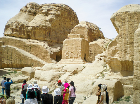 Wadi Musa, Jordan, April 18, 2008 : Numerous tourists take in the sights of the Petra Nabataean Tourist Historical Reserve near the town of Wadi Musa, which is home to Petra in Jordan