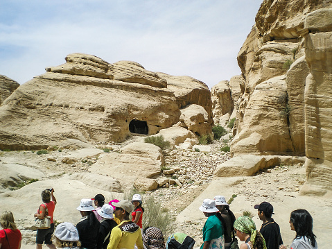 Wadi Musa, Jordan, April 18, 2008 : Numerous tourists take in sights of Petra Nabataean Tourist Historical Reserve near the town of Wadi Musa, which is home to Petra in Jordan