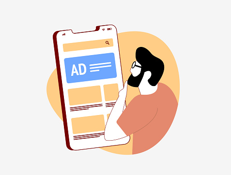 Targeted Advertising strategy. Behavioral, geographical, social media, content and contextual ad targeting. Programmatic and native targeting advertising vector illustration on white background.