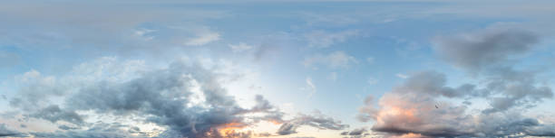 istock Sunset sky panorama with bright glowing pink Cumulus clouds. HDR 360 seamless spherical panorama. Full zenith or sky dome for 3D visualization, sky replacement for aerial drone panoramas. 2137066185