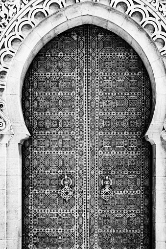 Metal door with ornaments near to mausoleum of Mohammed V in Rabat