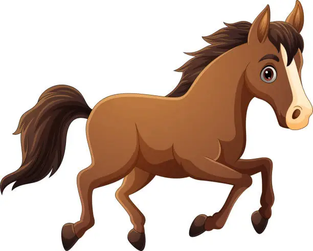 Vector illustration of Cartoon brown horse running on white background