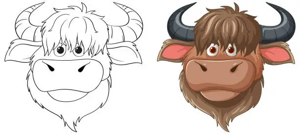 Vector illustration of Two-stage illustration of a cartoon bull character