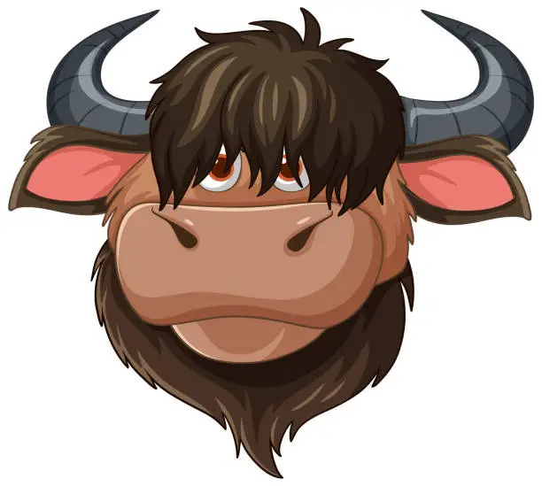 Vector illustration of Vector graphic of a smiling cartoon bull's head