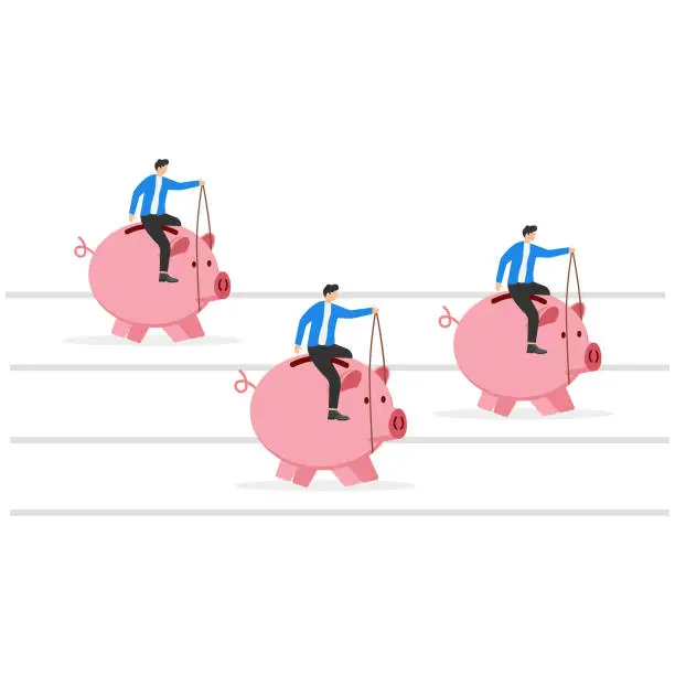 Vector illustration of Saving money concept, Running with piggy bank, Flat business cartoon vector illustration.