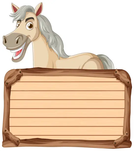 Vector illustration of Vector illustration of a happy horse holding a sign.