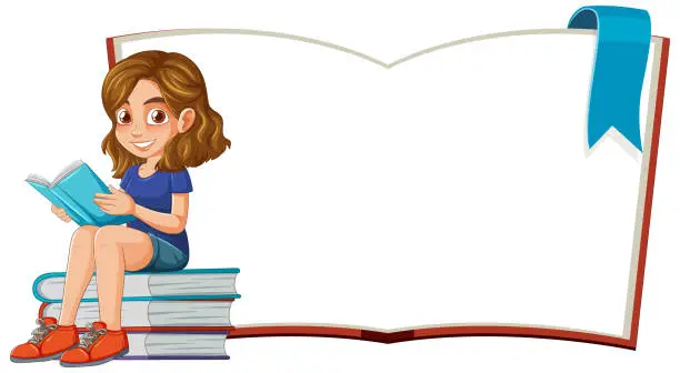 Vector illustration of Cartoon of a girl enjoying a book peacefully
