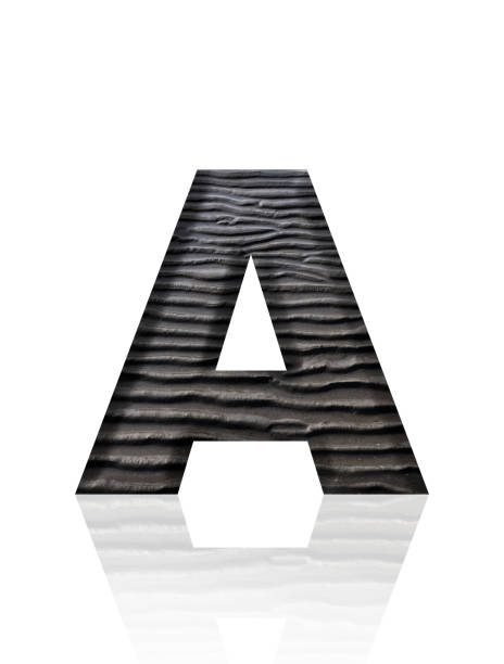 Close-up of three-dimensional mud flat pattern alphabet letter A on white background.