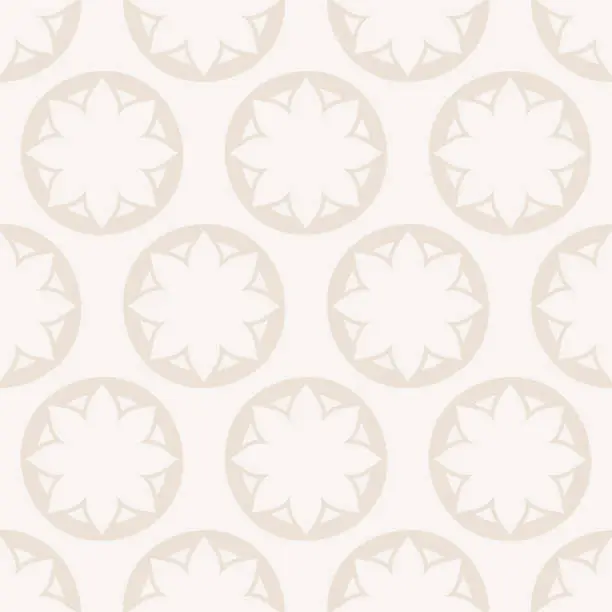 Vector illustration of Seamless vector pattern with round frames, symmetric flower shapes. Vintage decorative elements.