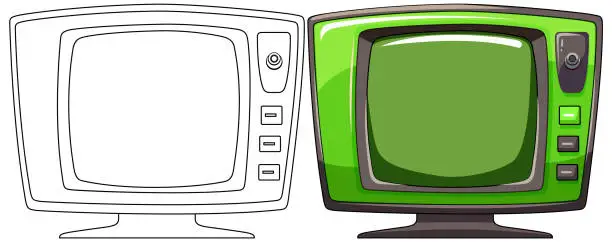 Vector illustration of Two vintage TVs with colorful screens and antennas.