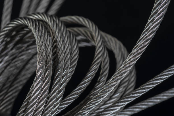 istock Steel wire rope cable on metal surface 2137273496