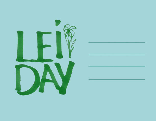 istock Lei Day simple postcard with hand drawing lettering. Tropical floral element. May 1 on Hawaii island. Colorful greeting card. 2137301195