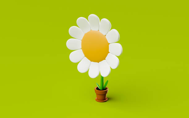 istock Cartoon flower in a small pot on green background 2137338752