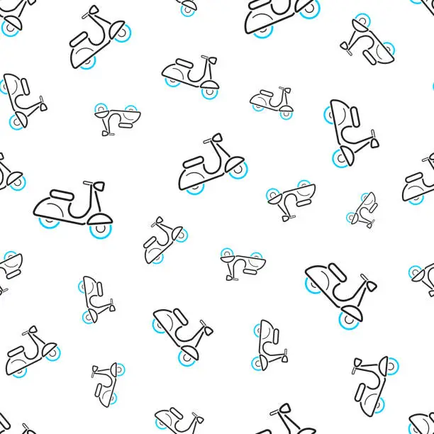 Vector illustration of Scooter motorcycle - side view. Seamless pattern. Line icons on white background