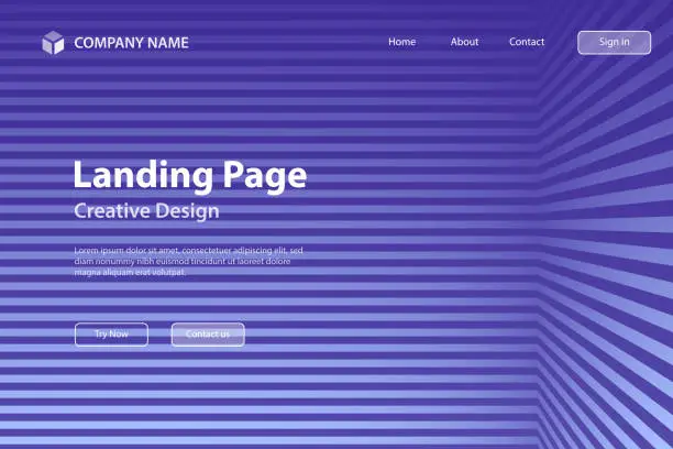 Vector illustration of Landing page Template - Abstract striped background - Trendy Blue gradient