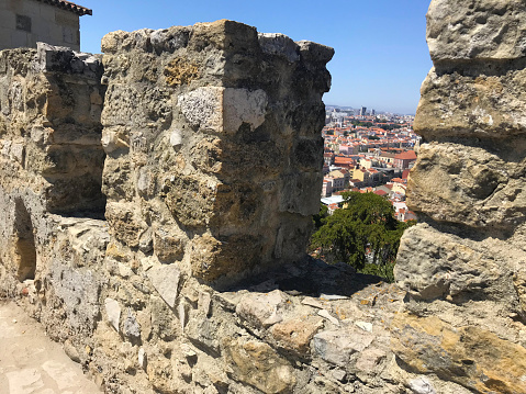Lisbon Portugal :08/02/2019 - tourists in Sao Jorge (St. George) Castle, Castelo de Sao Jorge aka in Lisbon Portugal