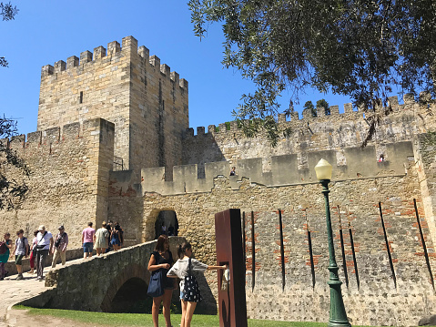 Lisbon Portugal :08/02/2019 -  tourists in Sao Jorge (St. George) Castle, Castelo de Sao Jorge aka in Lisbon Portugal