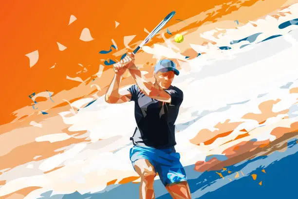 Vector illustration of Tennis player on abstract coloruful background, vector illustration. Sport poster