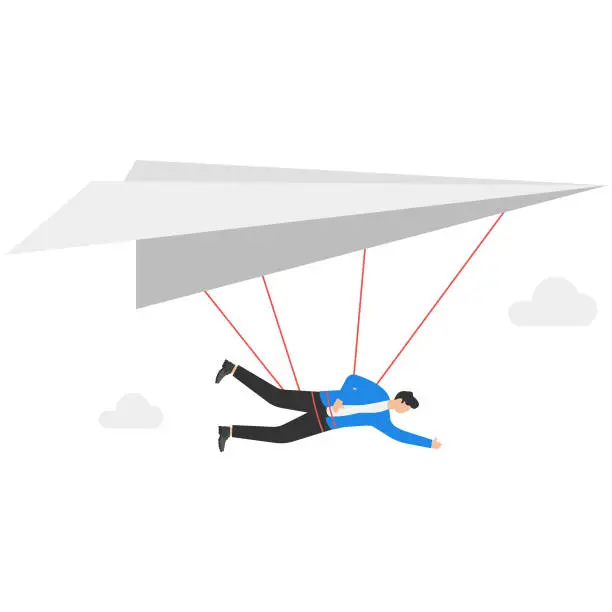Vector illustration of Businessmen gliding. Flying concept