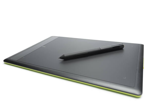 Graphic tablet with pen for illustrators and designers, isolated on white background