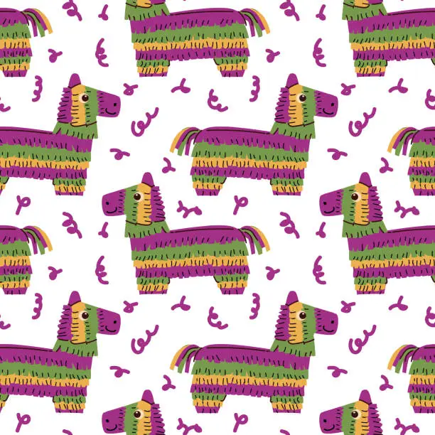 Vector illustration of hand drawn mexican horse seamless pattern