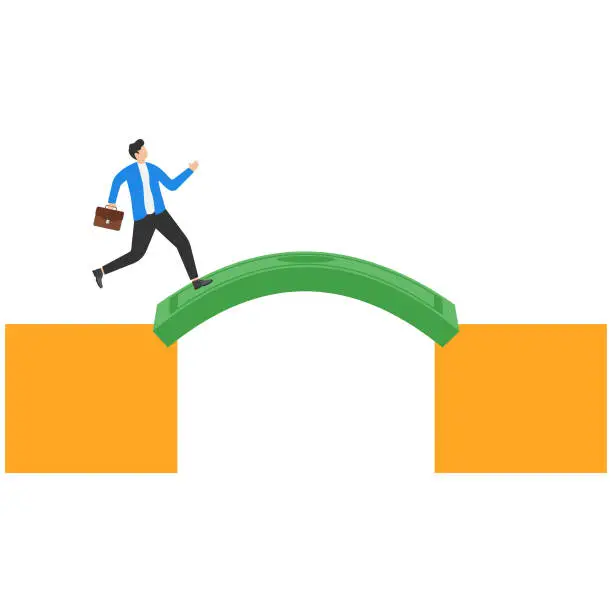 Vector illustration of Businessman running cross money bridge. Concept business vector illustration, Currency, Successful.