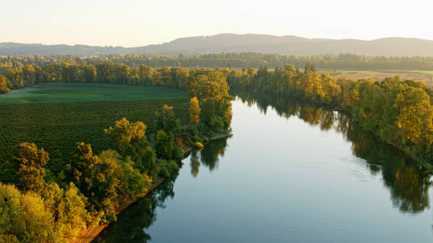 istock Scenic view of calm river on farm 2137427884