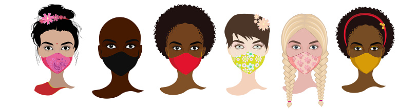 Coronavirus in different countries. Black life matters. Social poster, banner. Stop racism, stop police violence. Face in the mask with the inscription. I can not breathe. Flat vector illustration. Revolt.