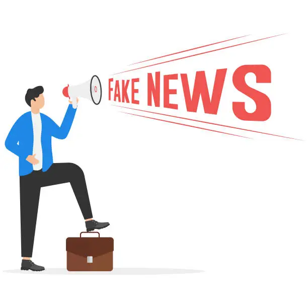 Vector illustration of Holding a megaphone with fake news speech. Loudspeaker vector