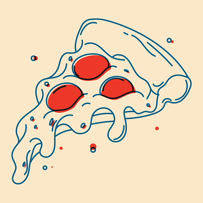 Pizza.  Vector illustration with risograph print effect. Design element for advertising, posters, prints for clothing, banners, covers, websites, social networks, logo, menu