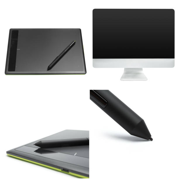 graphic tablet with pen for illustrators and designers, isolated on white background.
