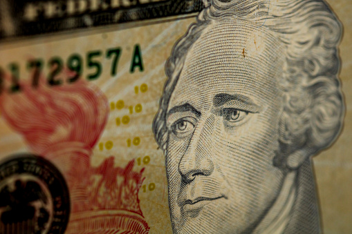 Andrew Jackson portrait on 20 dollar bill. Close-up.