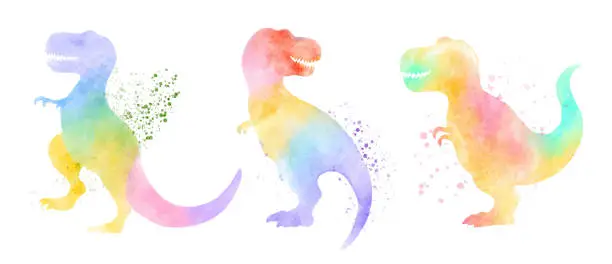 Vector illustration of Tyrannosaurus rex dinosaurs . Colorful watercolor painting style . Set 2 of 5 . Illustration .