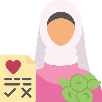 Hijabi Girl and Nikah process vector icon design, Muslim marriage Symbol, Islamic wedding customs Sign, Indian subcontinent matrimony stock illustration, Taking Bridge Consent for Marriage concept