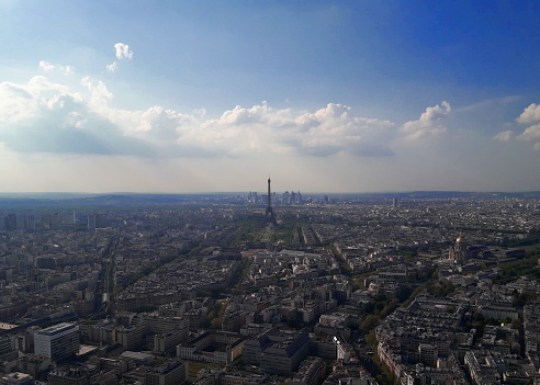 Paris panorama with Eiffel Tower from Montparnasse skyscraper on a sunny day