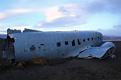 Wreck of a plane in Iceland on the black sand beach of Solheimasandur