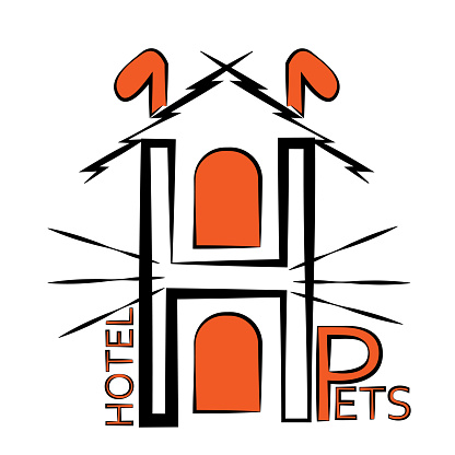Hotel for pets, logo, inscription, flat vector illustration. The concept of kindness and help.