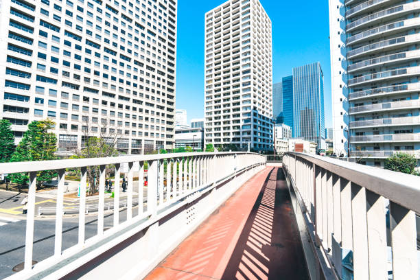 Pedestrian bridge steel arch structure in Tokyo