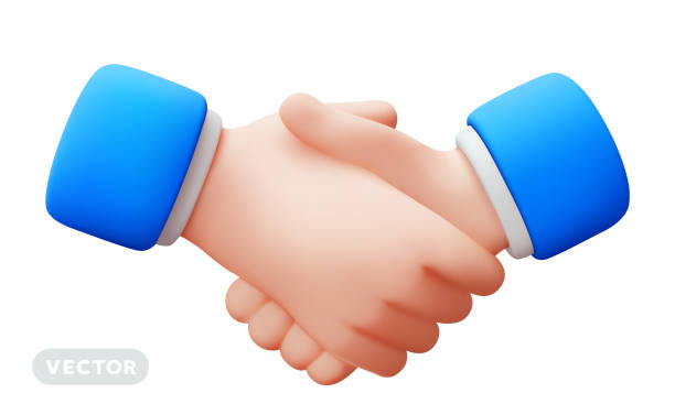 istock Vector illustration of gesture business man handshake in blue sleeve on white color background. 3d style design of man white skin hand shake agreement 2137570691