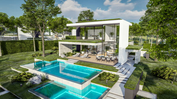 istock 3d rendering of flat roof house with concrete facade 2137583183