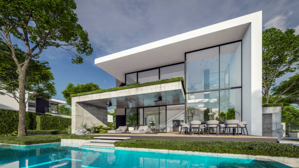 istock 3d rendering of flat roof house with concrete facade 2137583706