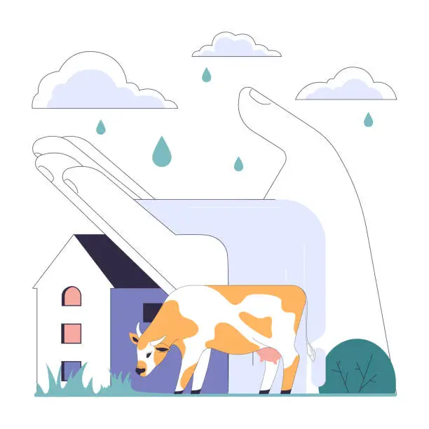 Vector illustration of Rainwater harvesting. Sustainable practice of urban water preservation