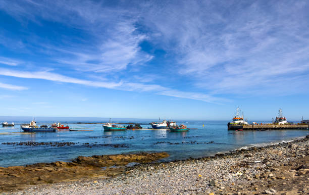 Port Nolloth, South Africa - March 16, 2024: Marine Diamond mining boats offshore in small coastal town