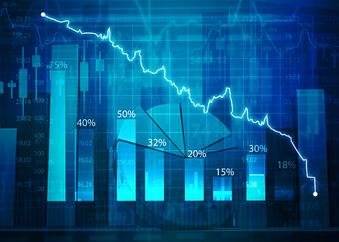 Stock market crash graph. 3d illustration