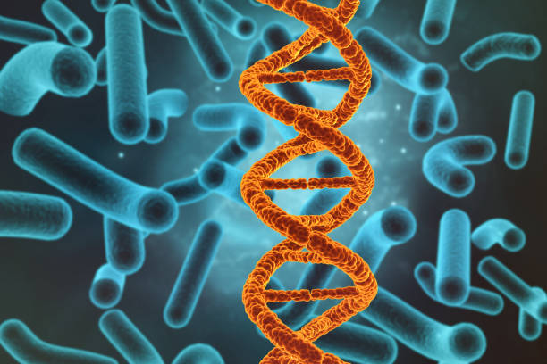 istock Human dna strand with bacteria virus 2137621230