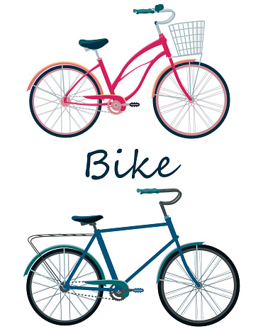 Vector set of bicycle bikes in flat style, for men and for women, isolated on white background, blank, flyer, poster, flyer, image.
Bike. Cycling.