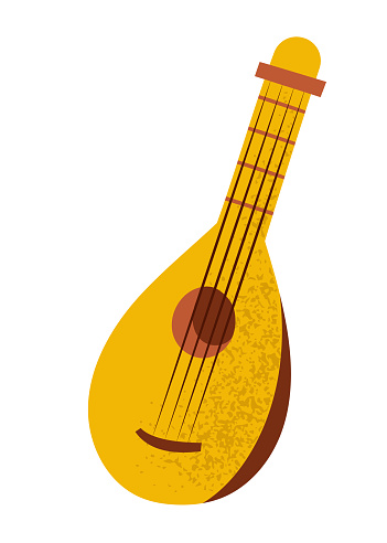 Medieval music instrument, lute in cartoon style, hand drawn vector illustration, isolated on white