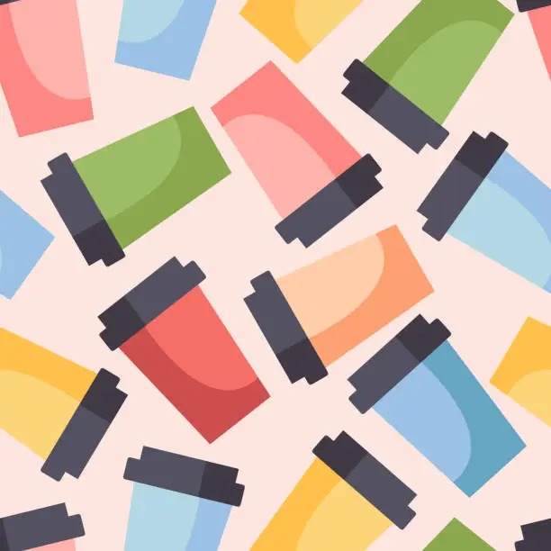 Vector illustration of Seamless pattern with take away colorful paper cups