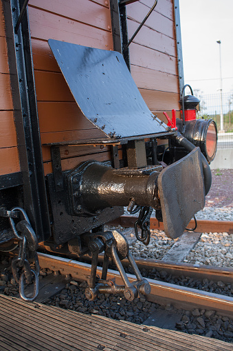 Close-up of buffer and coupling system on wagon
